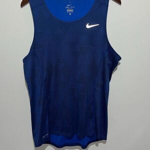 Nike Men's Geometric Print Sleeveless Dri-Fit Activewear Tank Top Blue Medium